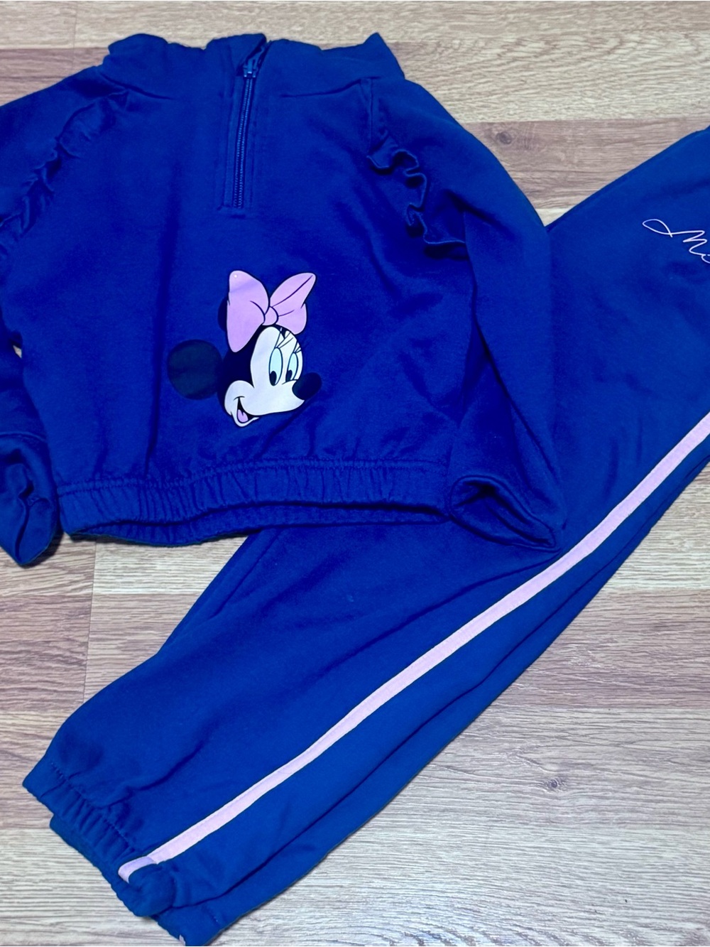 Girls Navy Minnie Mouse Two-Piece Ruffled Tracksuit, Disney, Size 4T